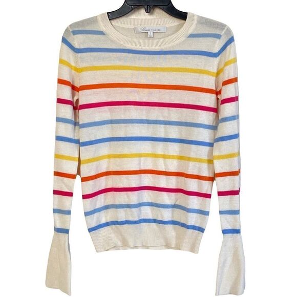 Lovers + Friends Attitude Rainbow Stripe Bell Sleeve Sweater Sz S - Picture 2 of 11
